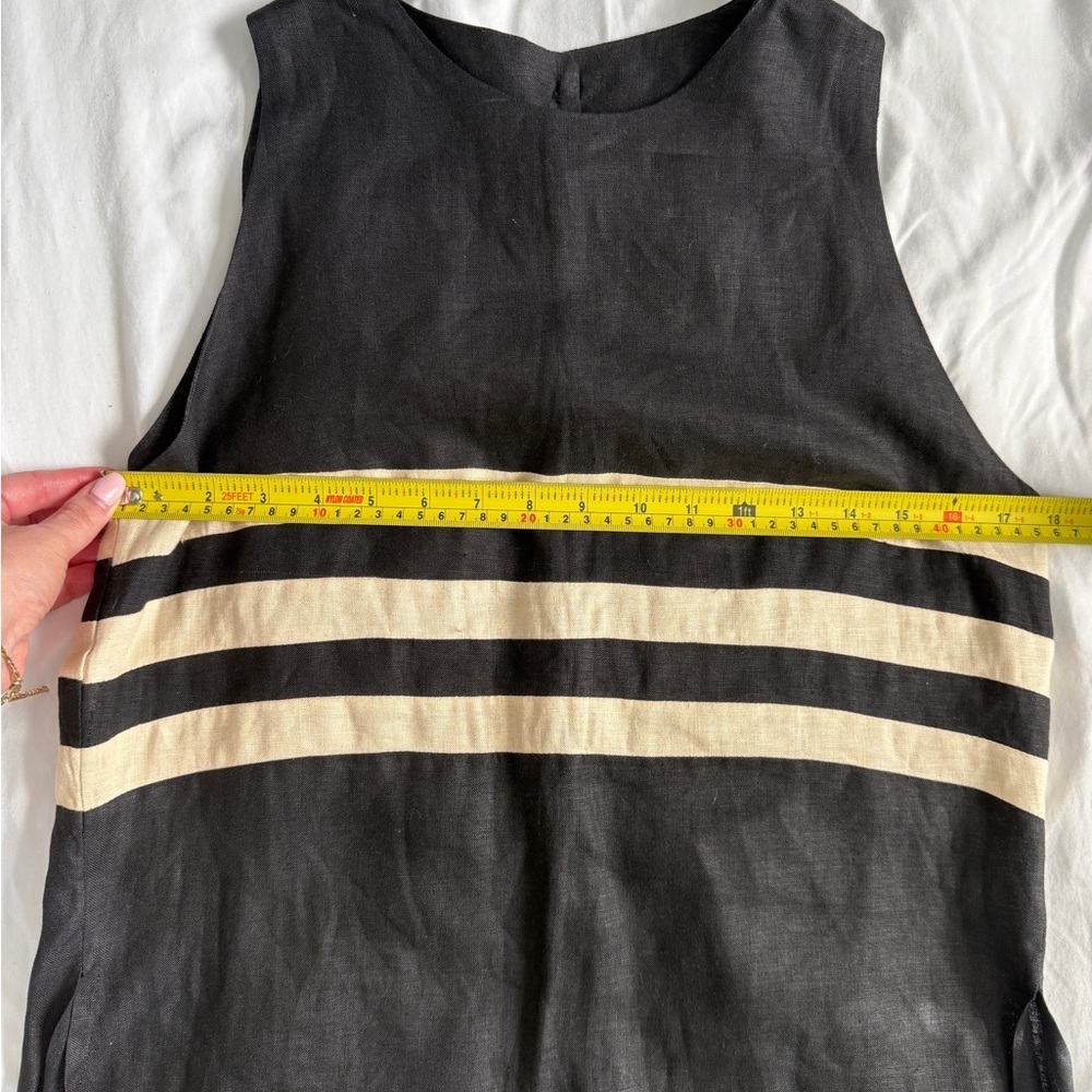 Joe 100% Linen Button Up Back Striped Black Top Large Neutral Luxury Summer - Picture 5 of 13